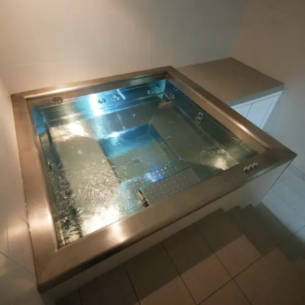 overhead view of hydropool bespoke stainless steel hot tub