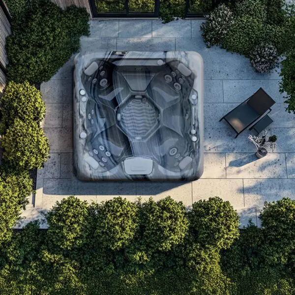 aquasolus brook hot tub overhead view in garden setting