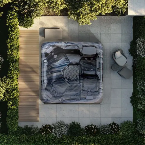 aquasolus cypress hot tub overhead view in garden