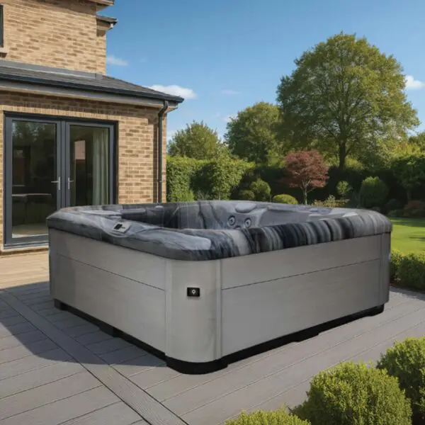 aquasolus cypress hot tub on decking in garden