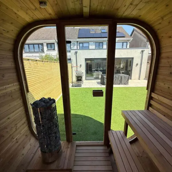view from interior of the hot box sauna