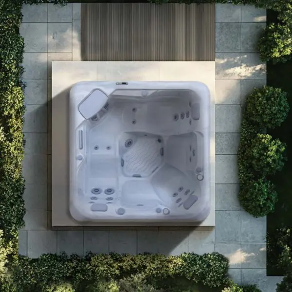 aquasolus zephyr hot tub overhead view in garden setting