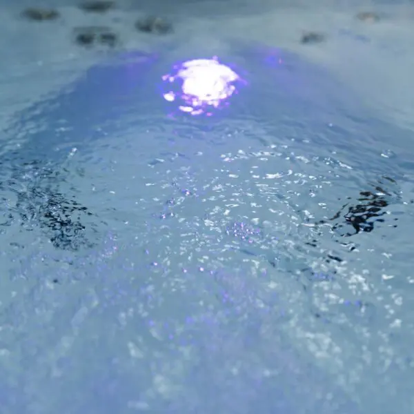 amara luxe hot tub overhead view with water and led lighting