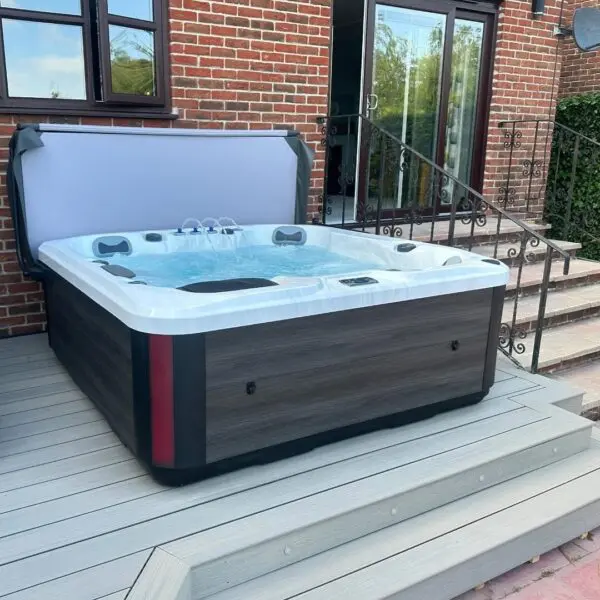 amara luxe hot tub on decking in garden