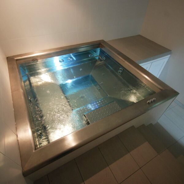 overhead view of hydropool bespoke stainless steel hot tub