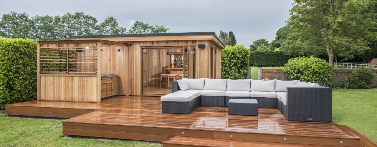 hot tub enclosed within a Hot Tub and Swim Spa Enclosure